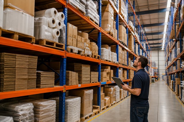 Magazijn met grote verpakkingsvoorraad